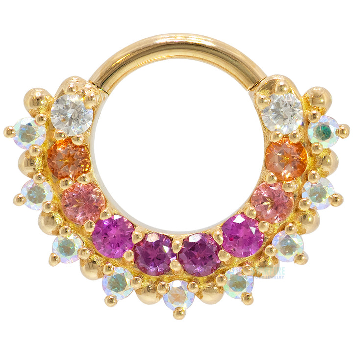"Horizon 2" Hinge Ring in Gold & Platinum with Pink Gradient Genuine Gemstones & Mercury Mist Topaz