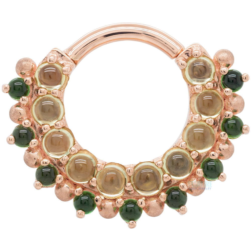 "Horizon 2" Hinge Ring in Gold with Peridot & Green Tourmaline with Sandblasted Bead Accents