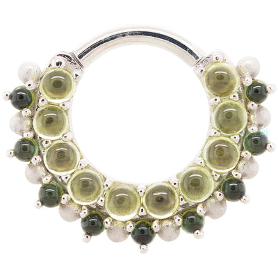 "Horizon 2" Hinge Ring in Gold with Peridot & Green Tourmaline with Sandblasted Bead Accents