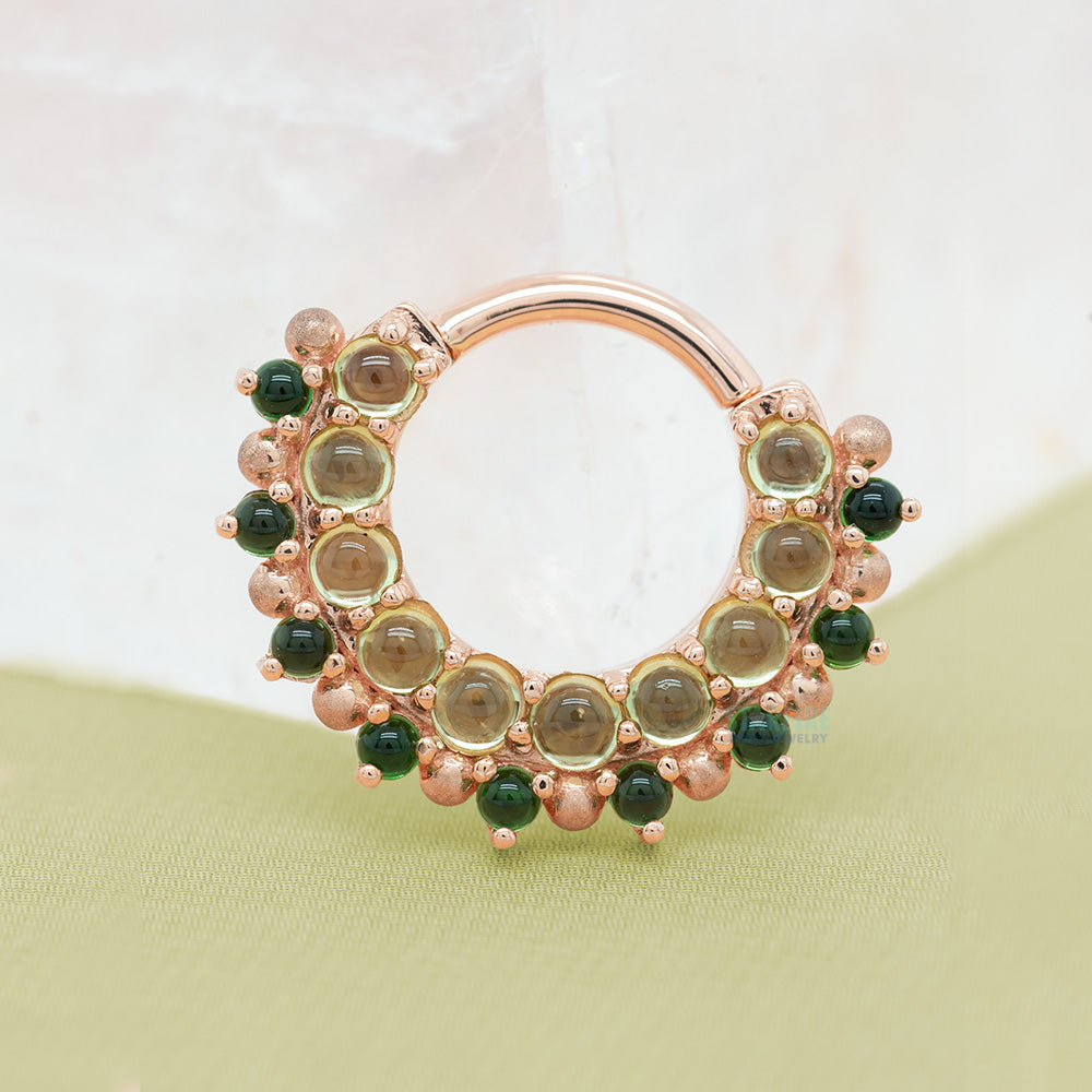 "Horizon 2" Hinge Ring in Gold with Peridot & Green Tourmaline with Sandblasted Bead Accents