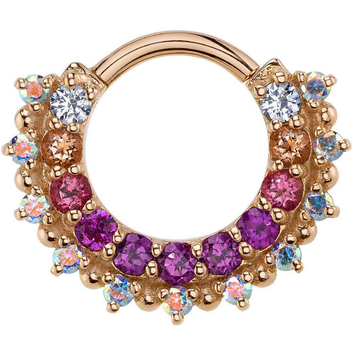 "Horizon 2" Hinge Ring in Gold & Platinum with Pink Gradient Genuine Gemstones & Mercury Mist Topaz