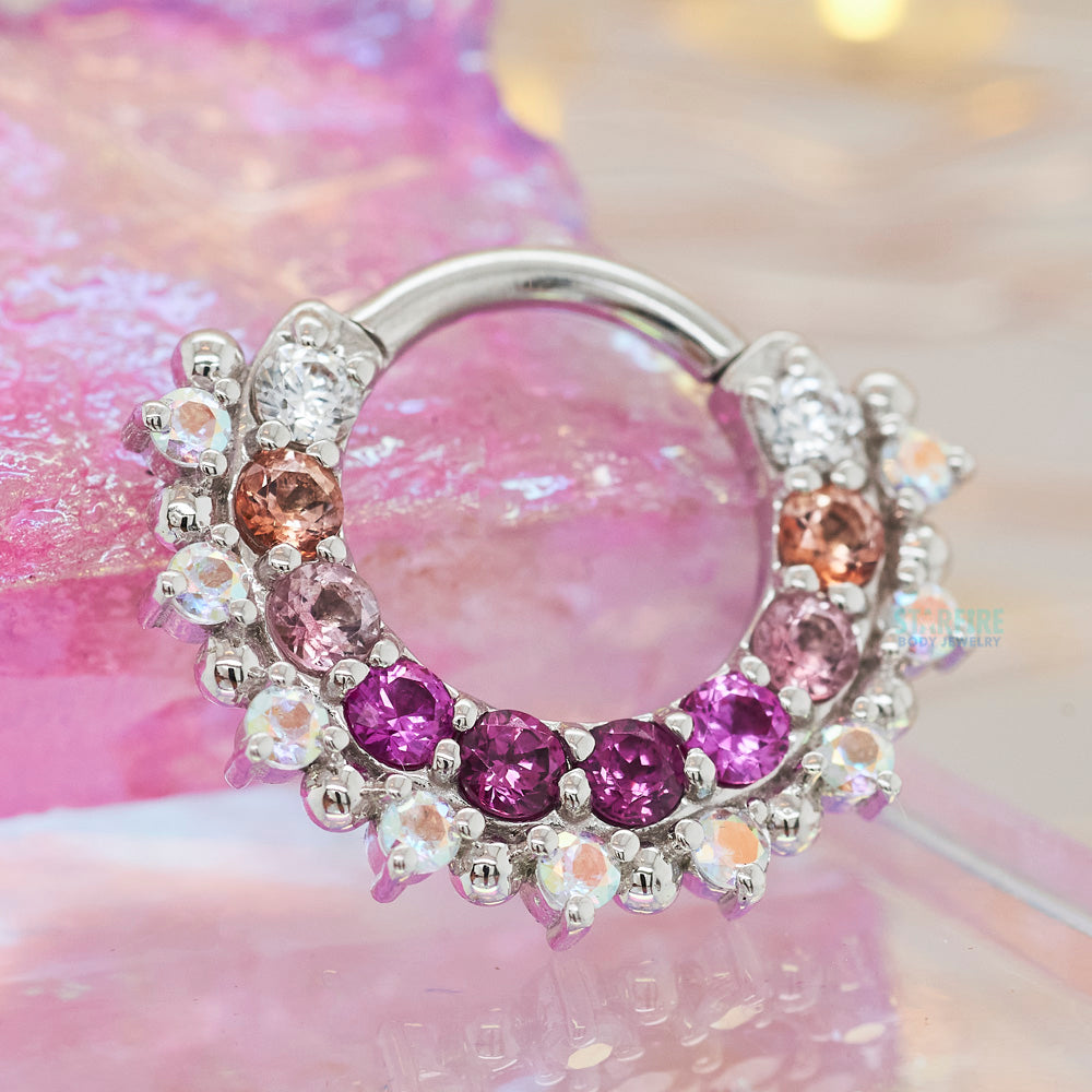 "Horizon 2" Hinge Ring in Gold with Pink Gradient Genuine Gemstones & Mercury Mist Topaz