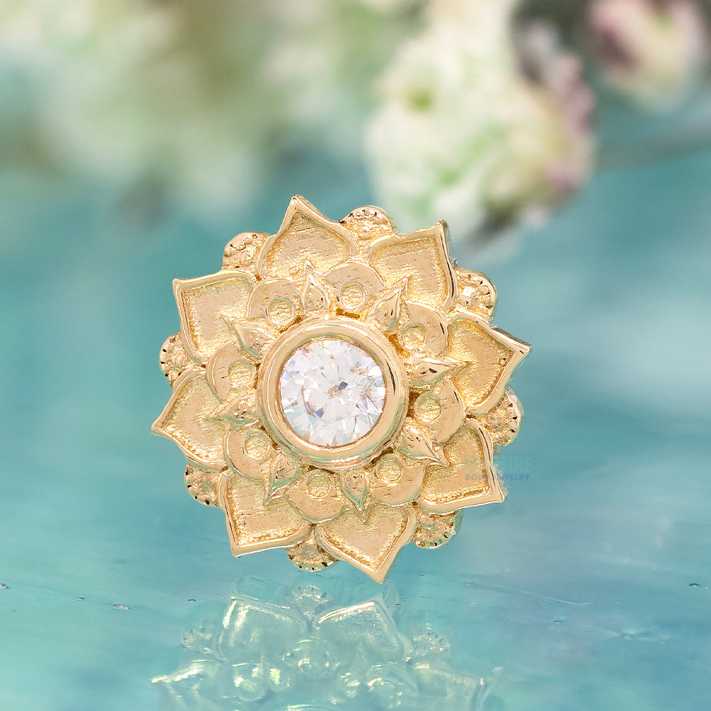 Gem Mandala Flower Threaded End in Gold & Platinum with CZ