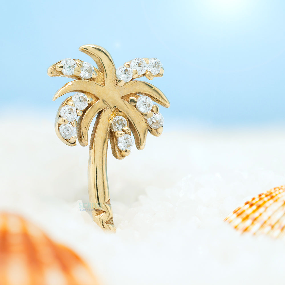 Pave Bloom Palm Tree Threaded End in Gold & Platinum with CZ's