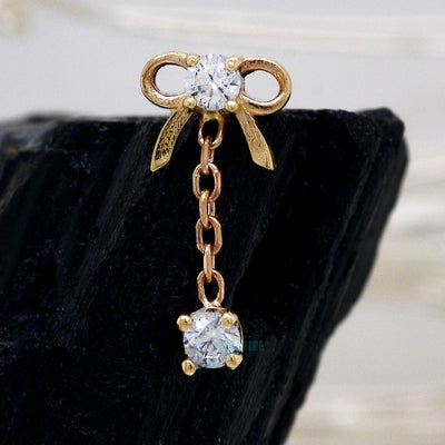 Bow Dangle Threaded End in Gold & Platinum with CZ's