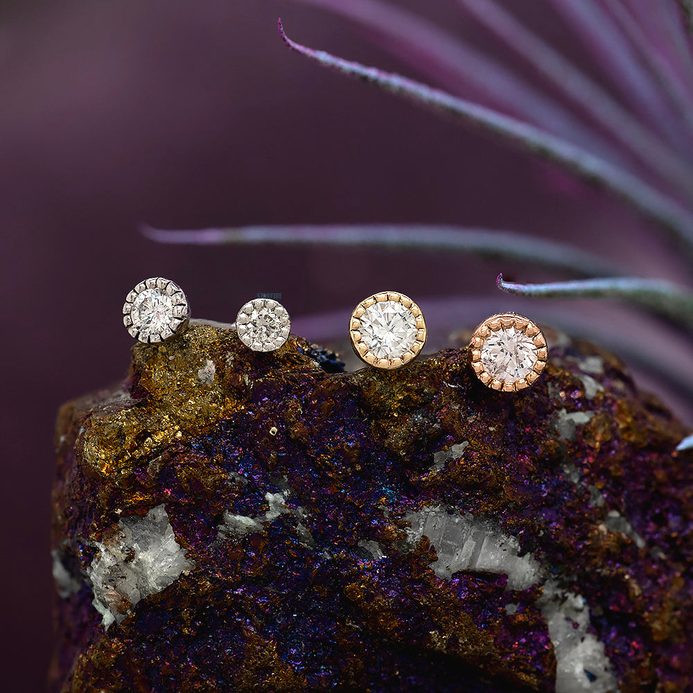 threadless: Milgrain Bezel End in Gold & Platinum with Diamond