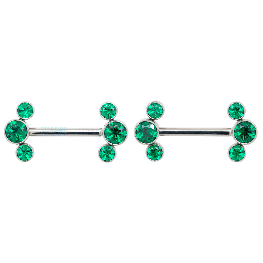 threadless: 3 Bezel Arc with Brilliant-Cut Gems Side-Set Nipple Barbells in Bezels - pair