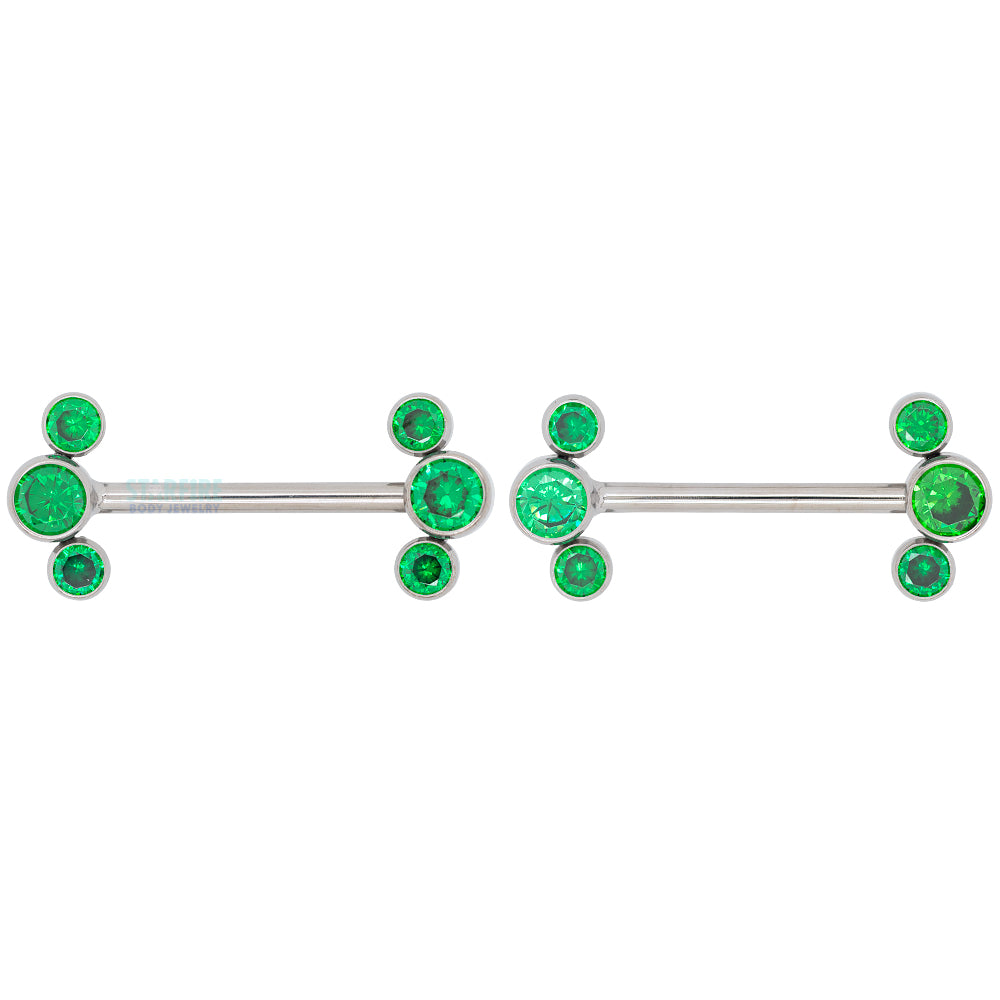 threadless: 3 Bezel Arc with Brilliant-Cut Gems Side-Set Nipple Barbells in Bezels - pair