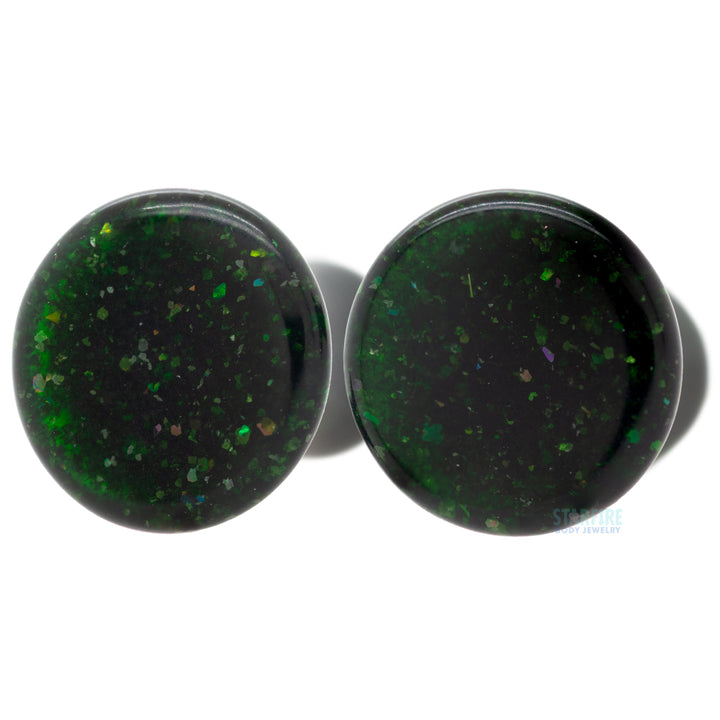 Mayan Style Stone Plugs - Green Goldstone