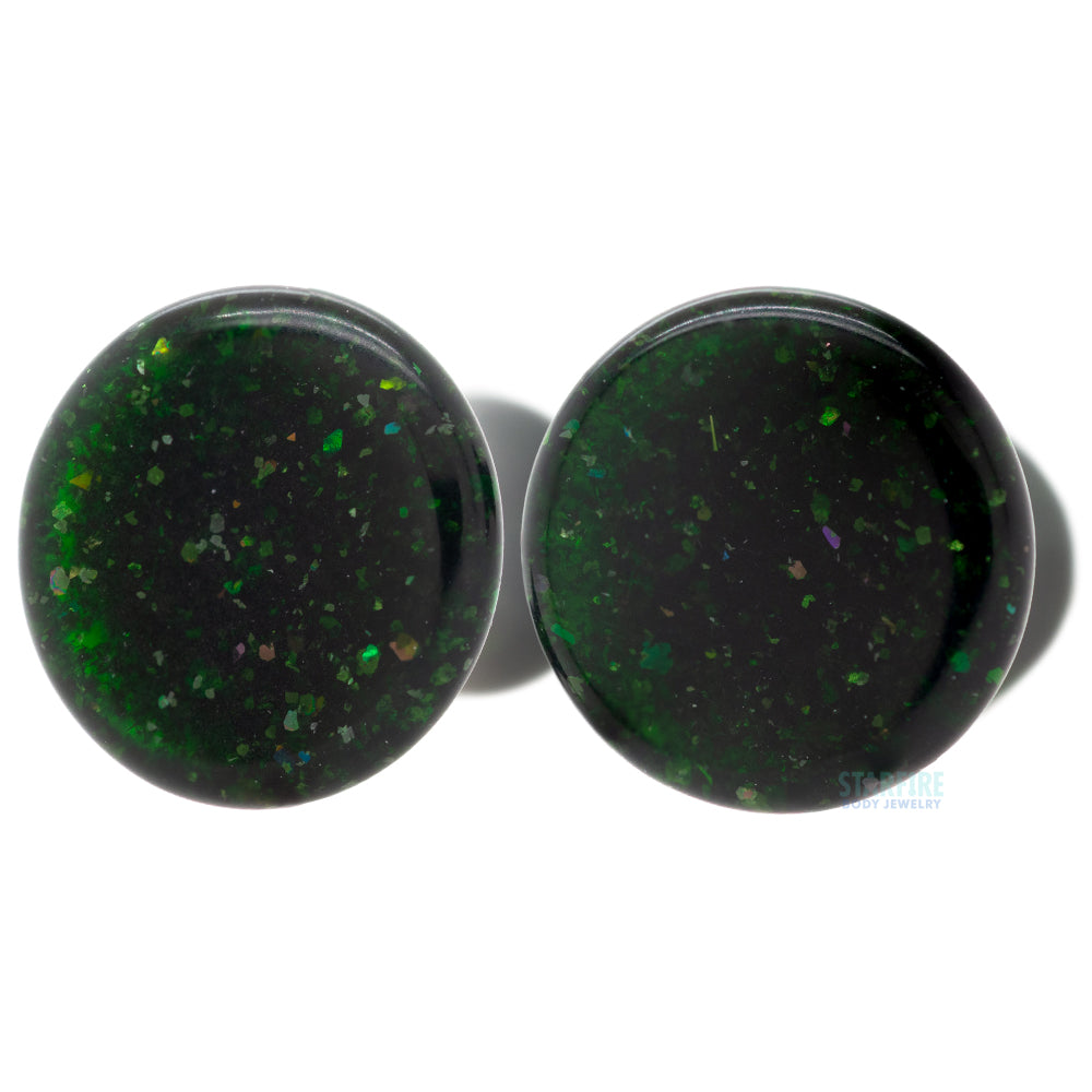 Mayan Style Stone Plugs - Green Goldstone