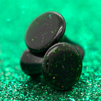 Mayan Style Stone Plugs - Green Goldstone