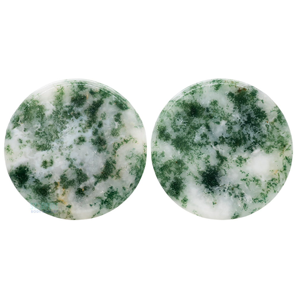 Mayan Style Stone Plugs - Green Tree Agate
