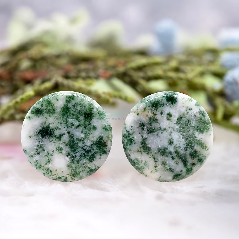 Mayan Style Stone Plugs - Green Tree Agate