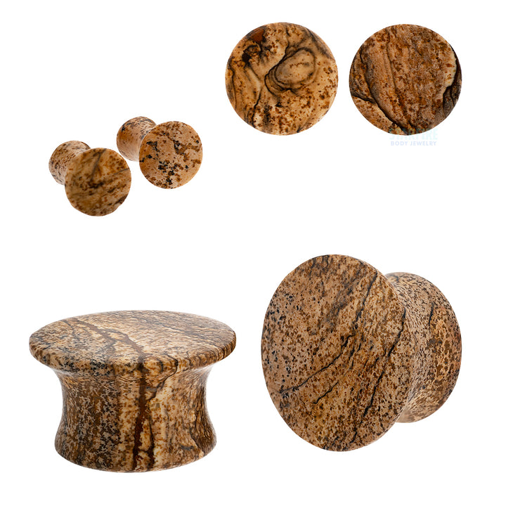Mayan Style Stone Plugs - Picture Jasper
