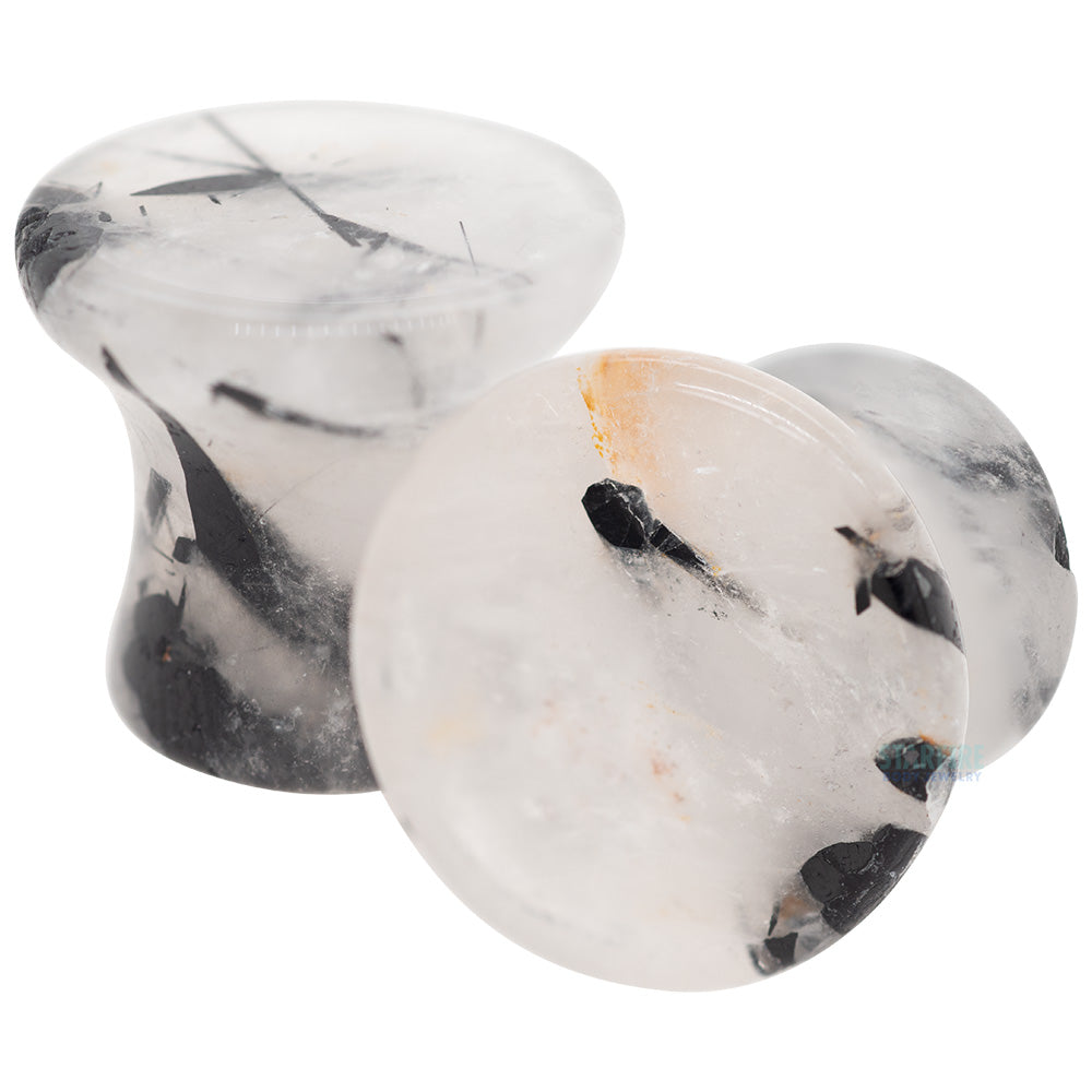 Mayan Style Stone Plugs - Tourmalated Quartz