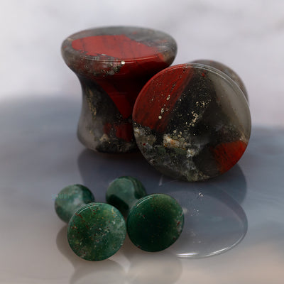 Mayan Style Stone Plugs - Bloodstone