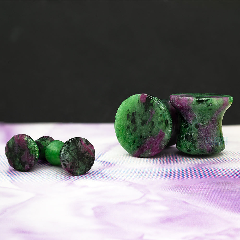 Mayan Style Stone Plugs - Ruby in Zoisite