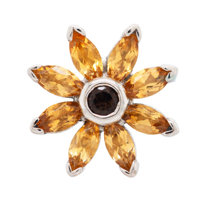 Sunflower Threaded End in Gold with Citrine & Smoky Quartz