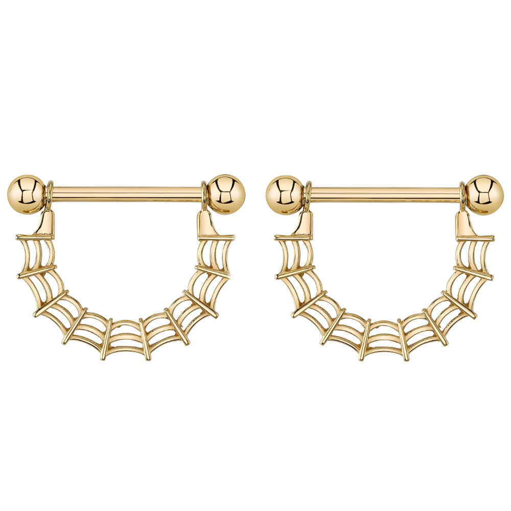 "Charlotte" Stirrup Charm on Basic Gold & Platinum Nipple Barbells