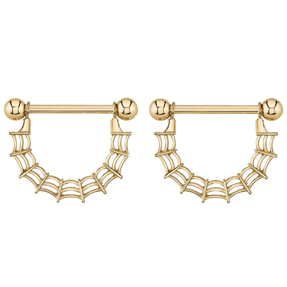 "Charlotte" Stirrup Charm on Basic Gold Nipple Barbells