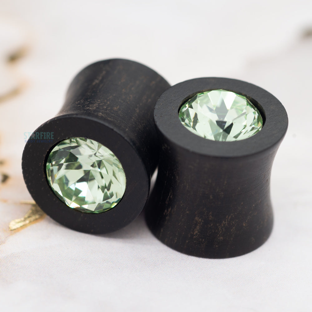 Round Swarovski Plugs in Wood - Chrysolite