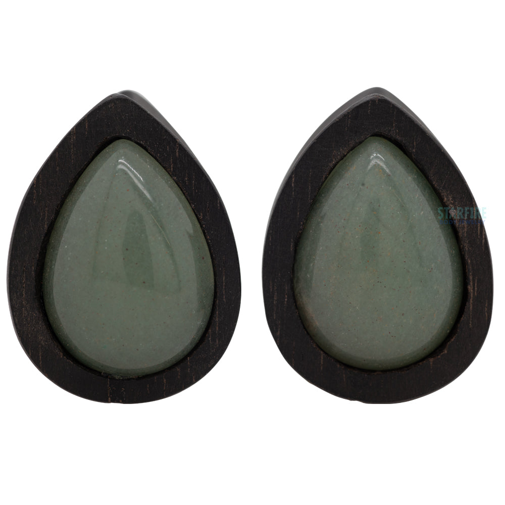 Teardrop Swarovski Plugs in Wood - Jade