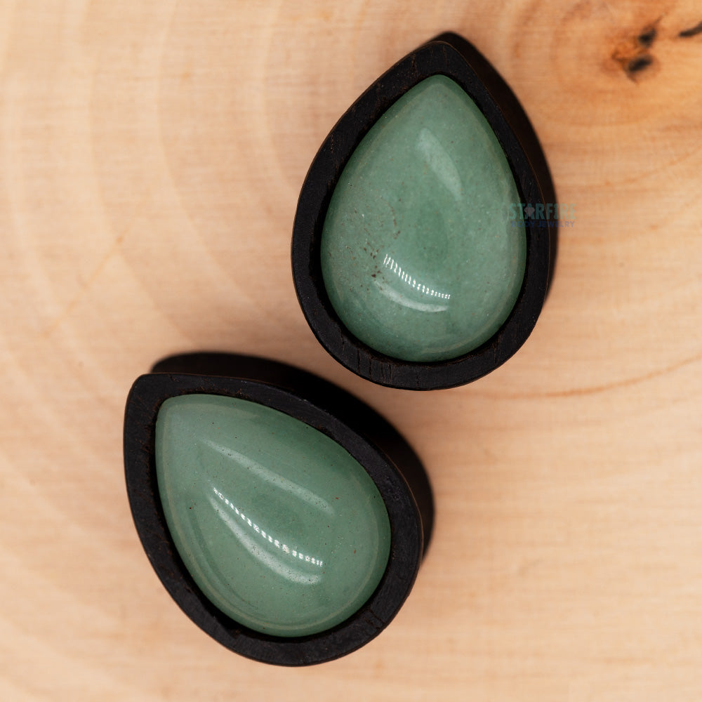 Teardrop Swarovski Plugs in Wood - Jade
