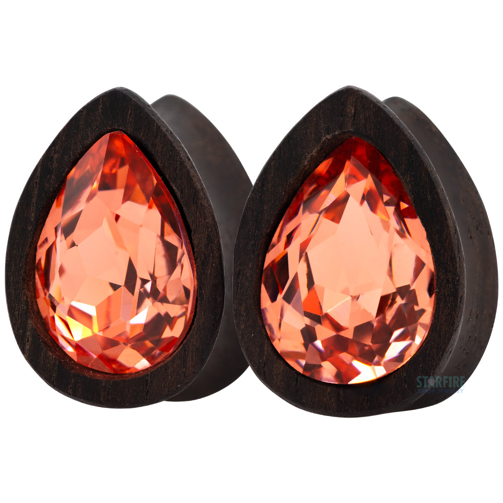 Teardrop Swarovski Plugs in Wood - Padparadscha