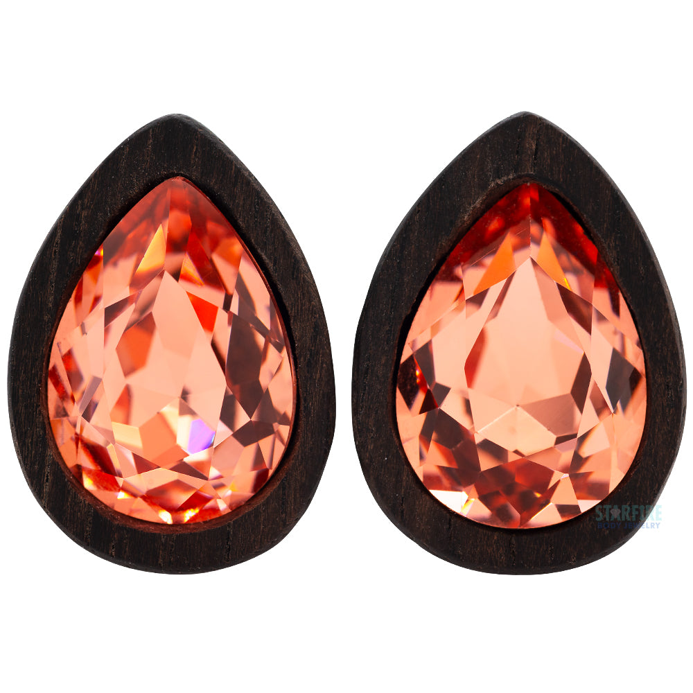 Teardrop Swarovski Plugs in Wood - Padparadscha