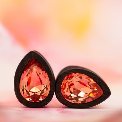 Teardrop Swarovski Plugs in Wood - Padparadscha