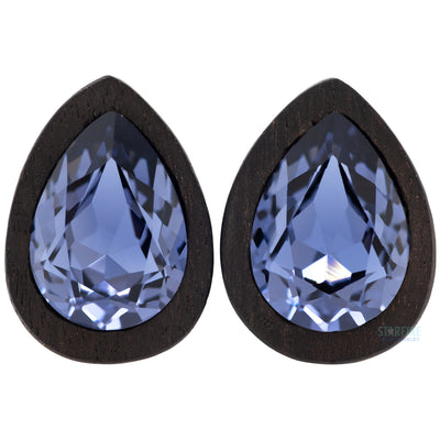 Teardrop Swarovski Plugs in Wood - Tanzanite