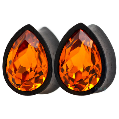 Teardrop Swarovski Plugs in Wood - Topaz