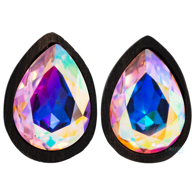 Teardrop Swarovski Plugs in Wood - Rose AB