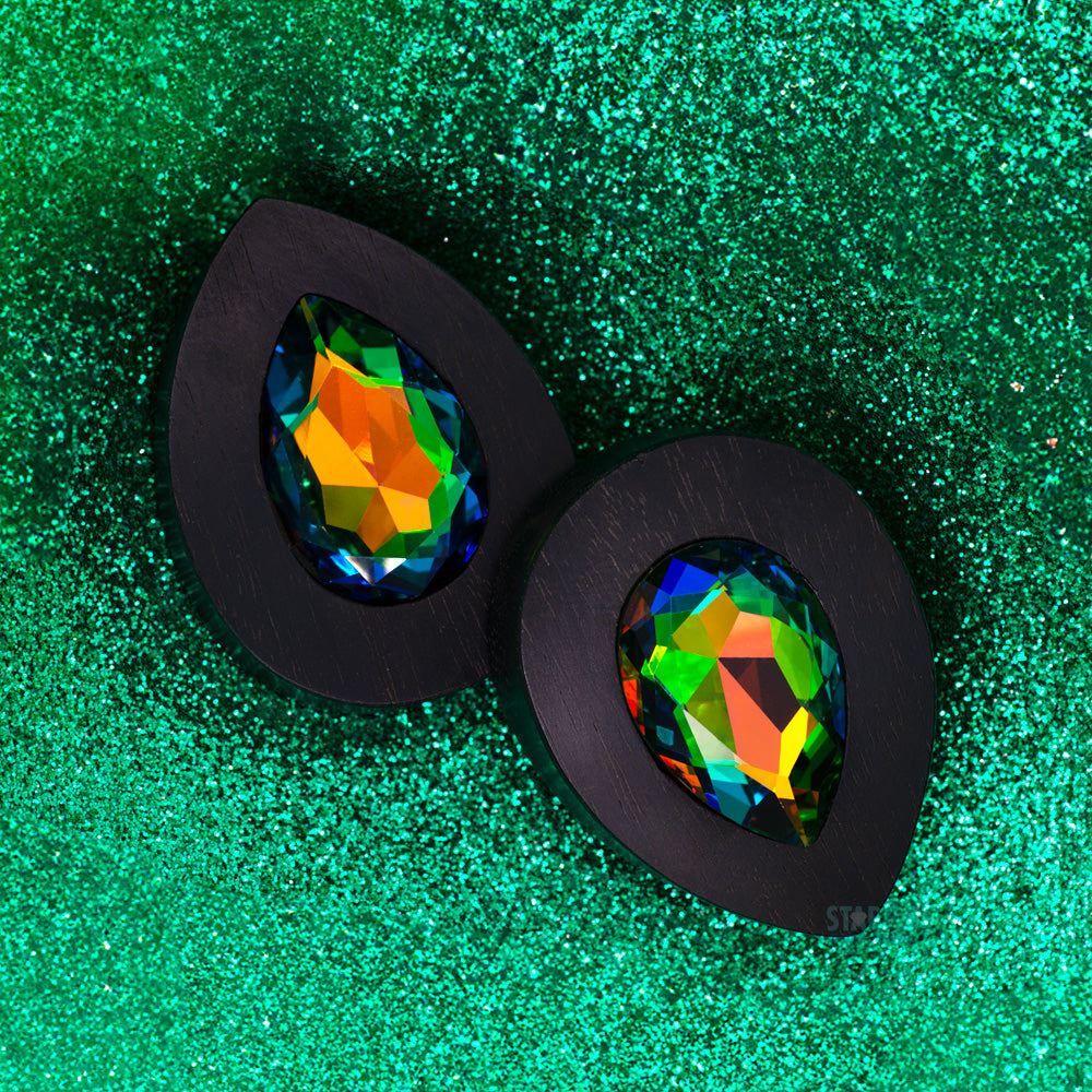 Teardrop Swarovski Plugs in Wood - Vitrail
