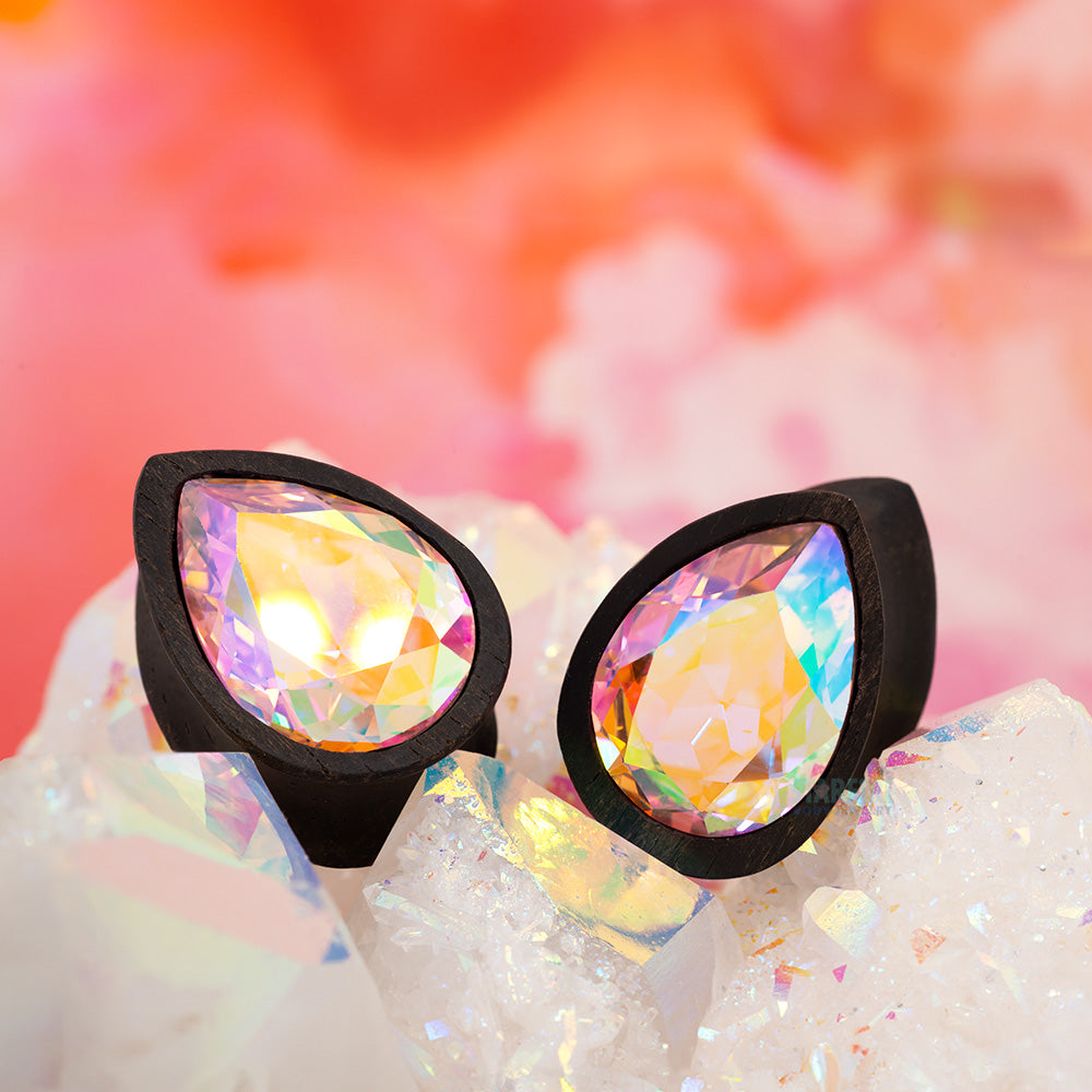Teardrop Swarovski Plugs in Wood - Rose AB