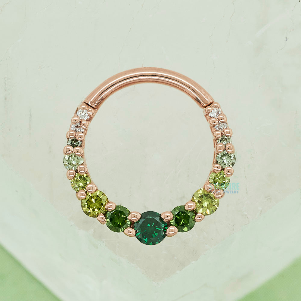Graduating Gem "Oaktier" Hinge Ring in Gold with Green Ombre Diamonds