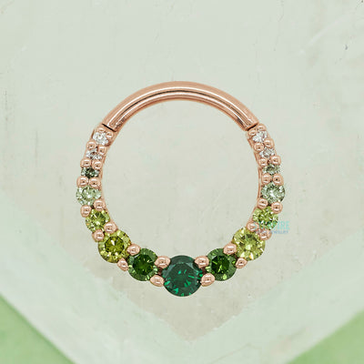 Graduating Gem "Oaktier" Hinge Ring in Gold with Green Ombre Diamonds