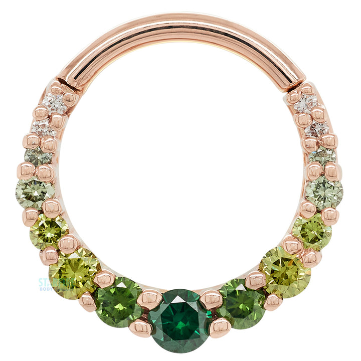 Graduating Gem "Oaktier" Hinge Ring in Gold with Green Ombre Diamonds