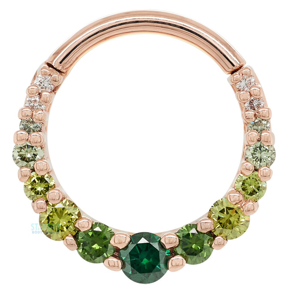 Graduating Gem "Oaktier" Hinge Ring in Gold with Green Ombre Diamonds