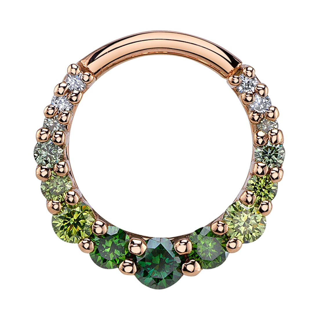 Graduating Gem "Oaktier" Hinge Ring in Gold with Green Ombre Diamonds