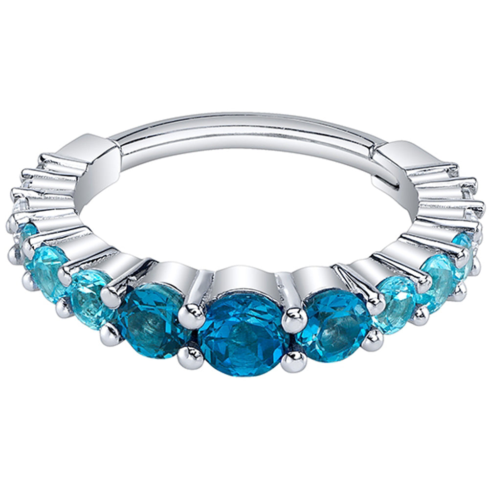 Graduating Gem "Oaktier" Hinge Ring in Gold & Platinum with London Blue Topaz, Swiss Blue Topaz & White CZ's