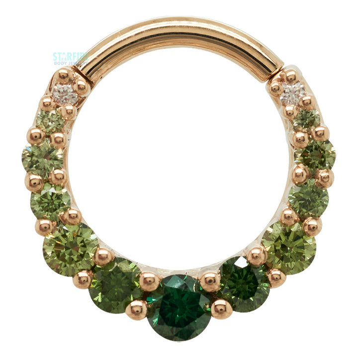 Graduating Gem "Oaktier" Hinge Ring in Gold with Green Ombre Diamonds
