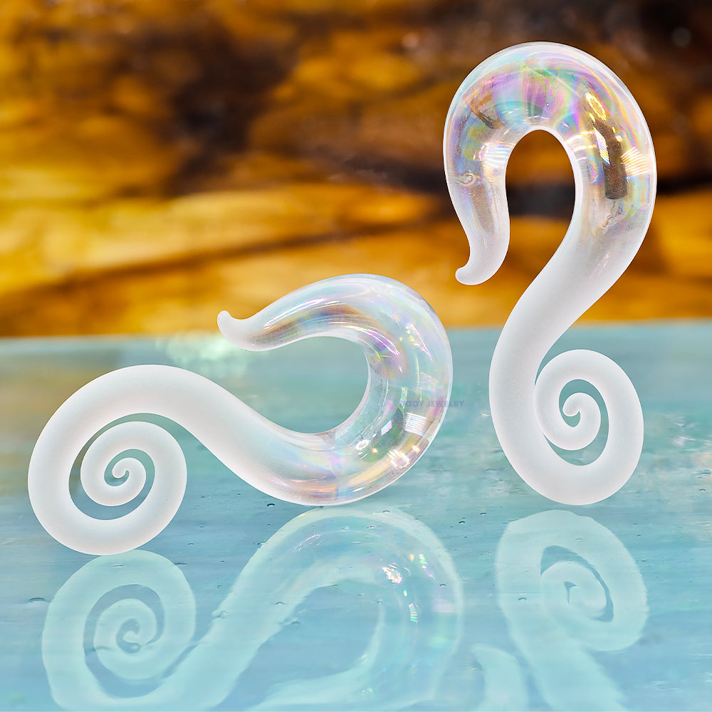 Glass Mini Drop Spirals - Oil Slick Clear Seaglass