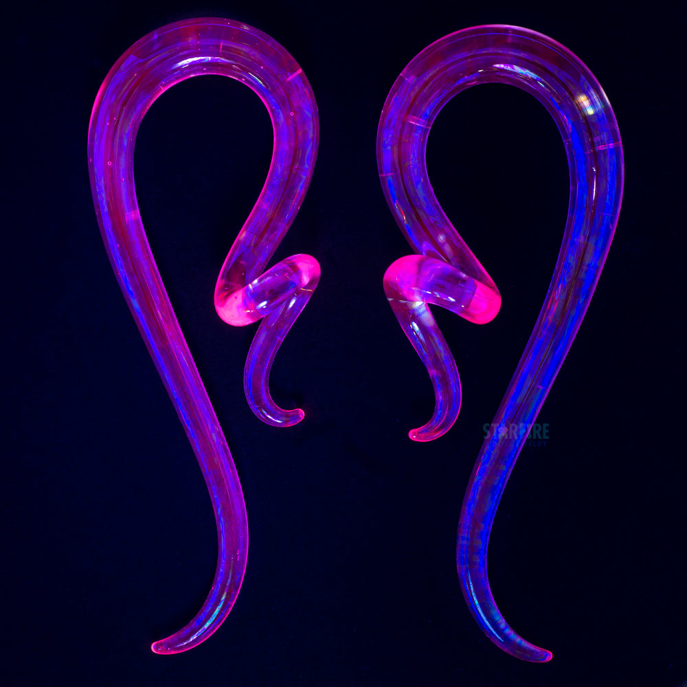Glass Coiled Snakes - Oil Slick UV Clear Pink