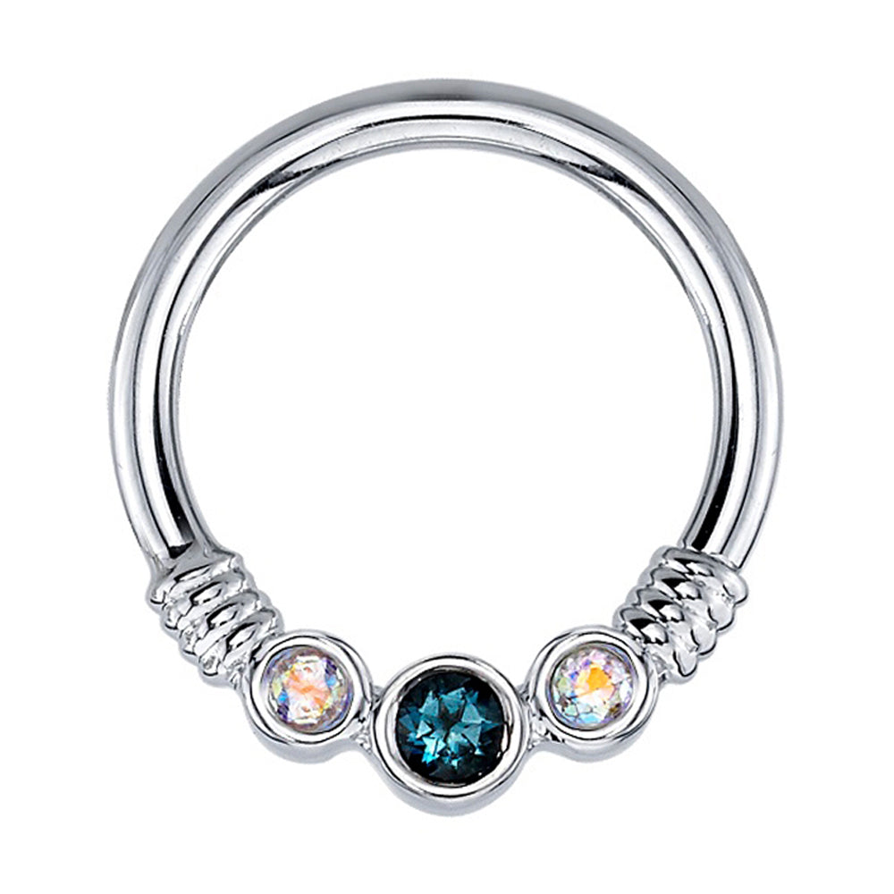 "Faraway" Seam Ring in Gold with London Blue Topaz & Mercury Mist Topaz