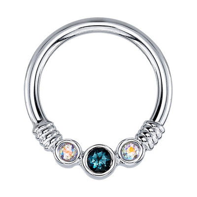 "Faraway" Seam Ring in Gold with London Blue Topaz & Mercury Mist Topaz