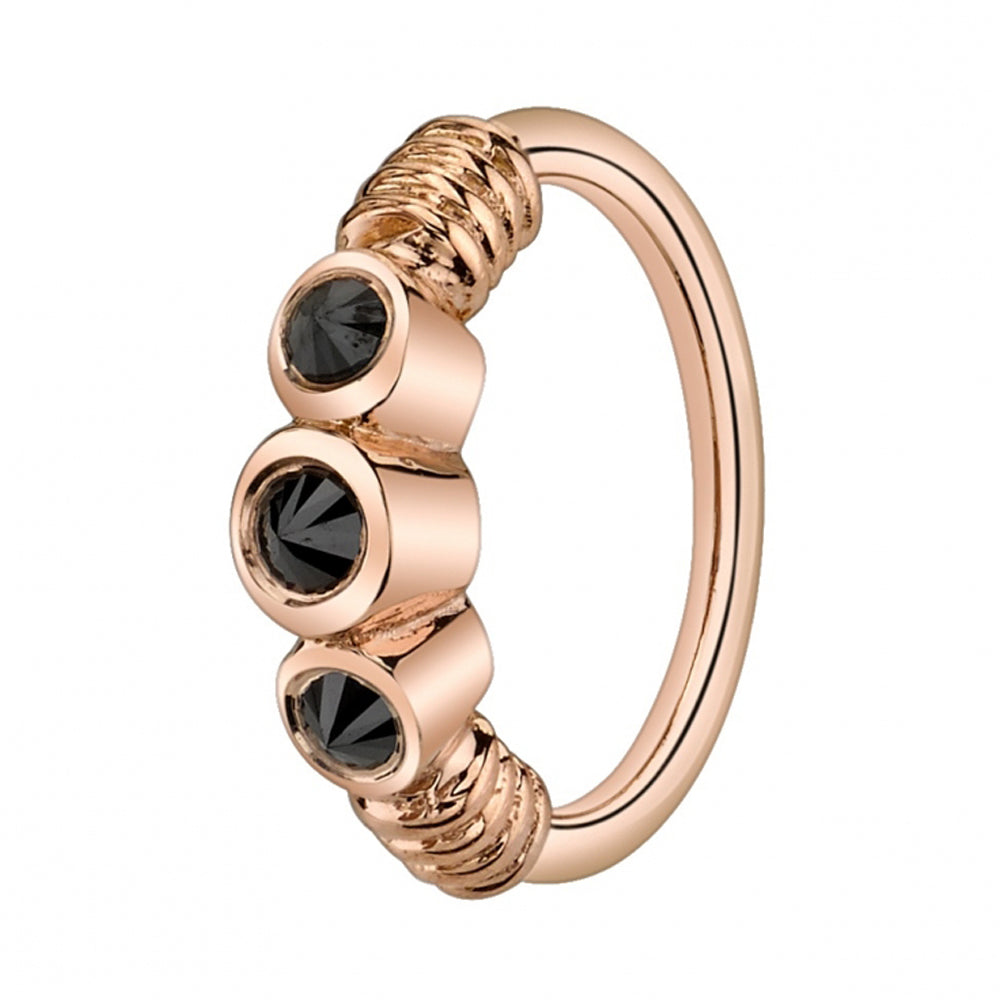 Navel Oriented "Faraway" Seam Ring in Gold with Reverse Set Black Diamonds