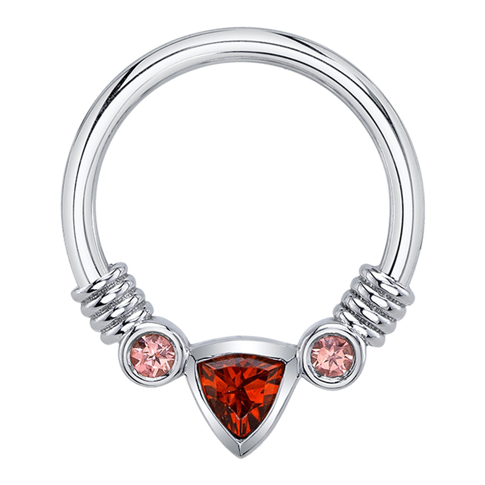 Trillion "Faraway" Seam Ring in Gold with Madeira Citrine & Padparadscha Sapphires