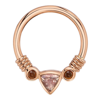 Trillion "Faraway" Seam Ring in Gold with Oregon Sunstone & Citrine Cabochons