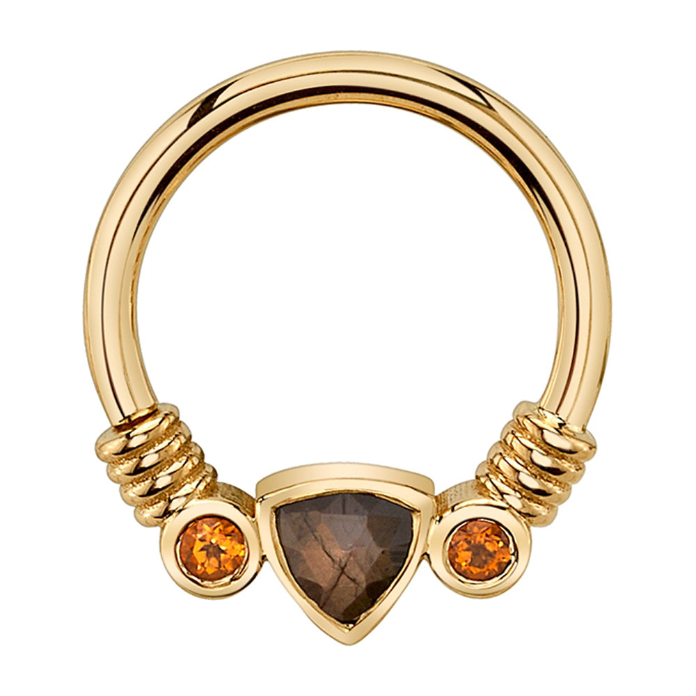 Trillion "Faraway" Seam Ring in Gold & Platinum with Zawadi Sapphire & Citrines